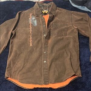 Official Harley-Davidson Brown Thick Denim Shirt with Orange Details